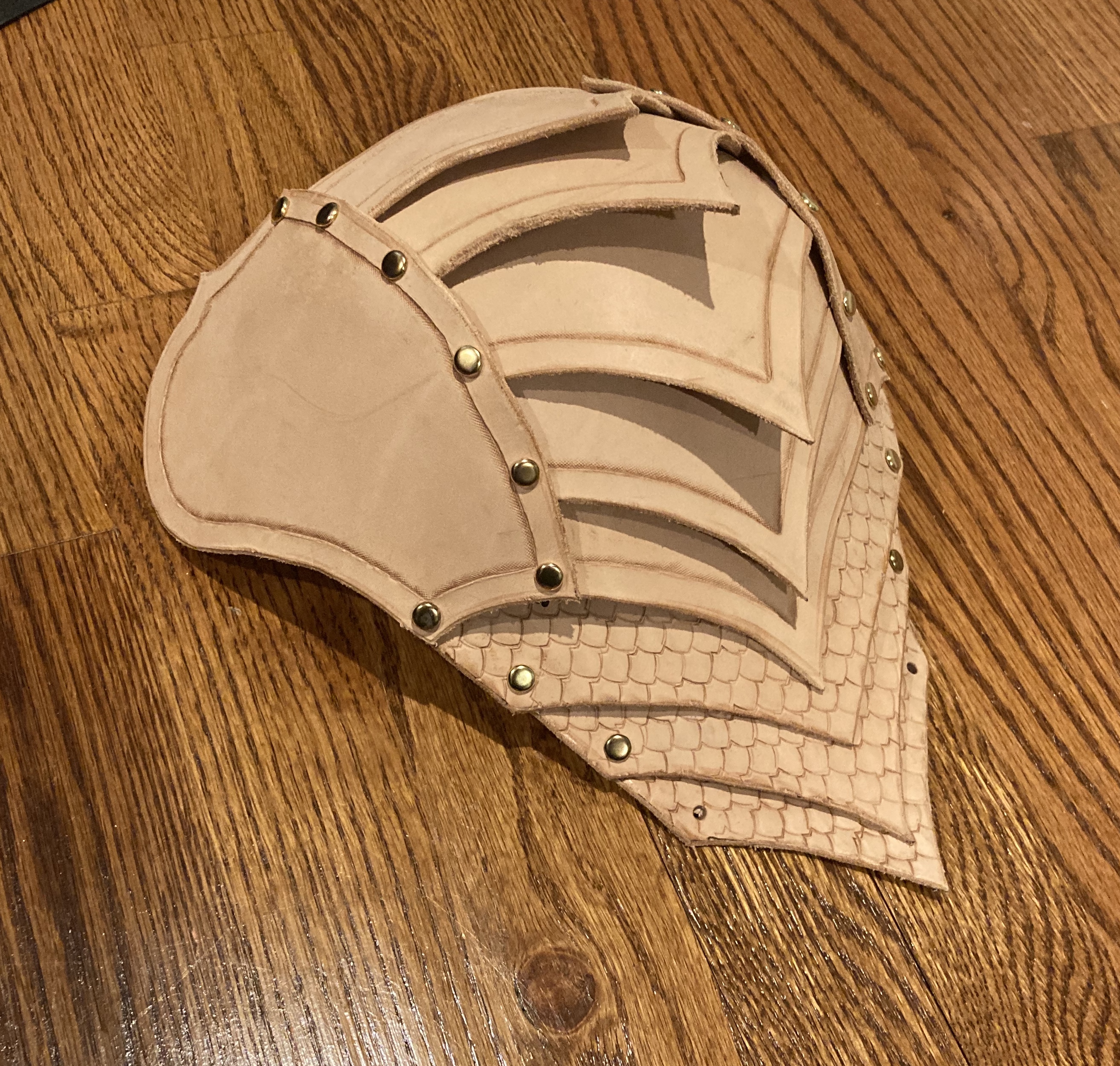 Stamped and dyed shoulder scales for Riverglade armour