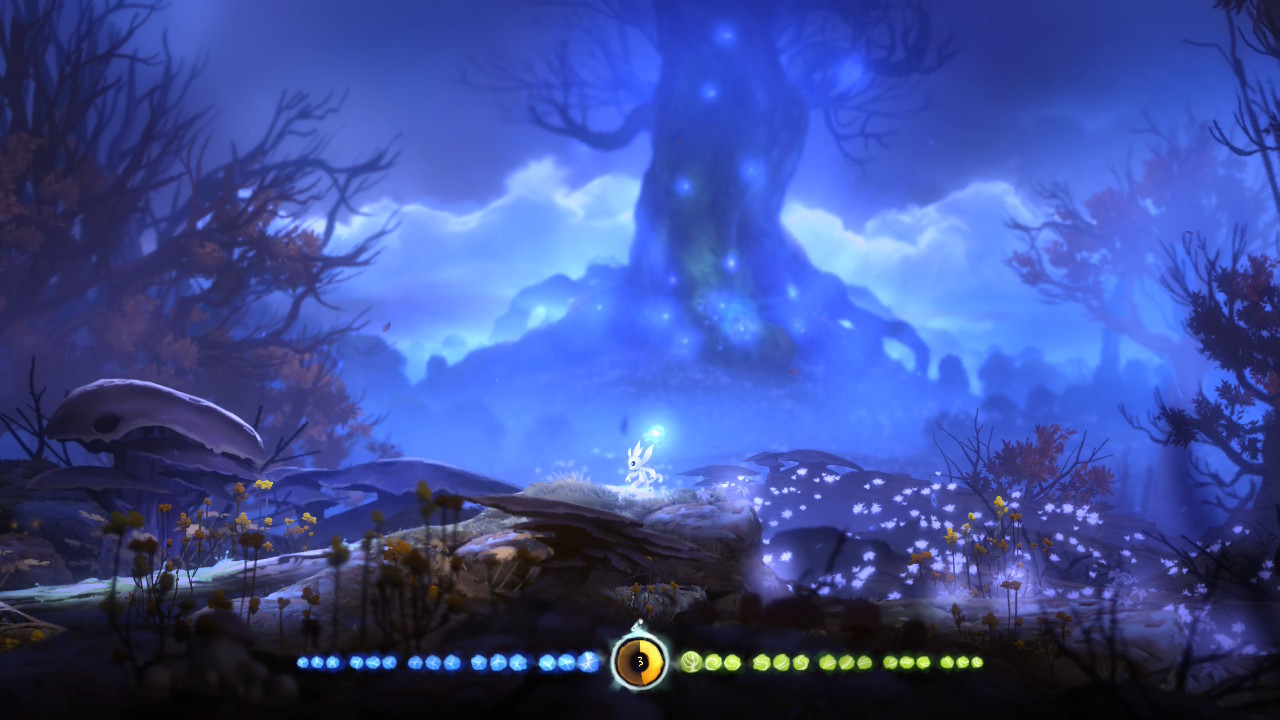 The beginning of the 'Sunken Glades' region in Ori and the Blind Forest.