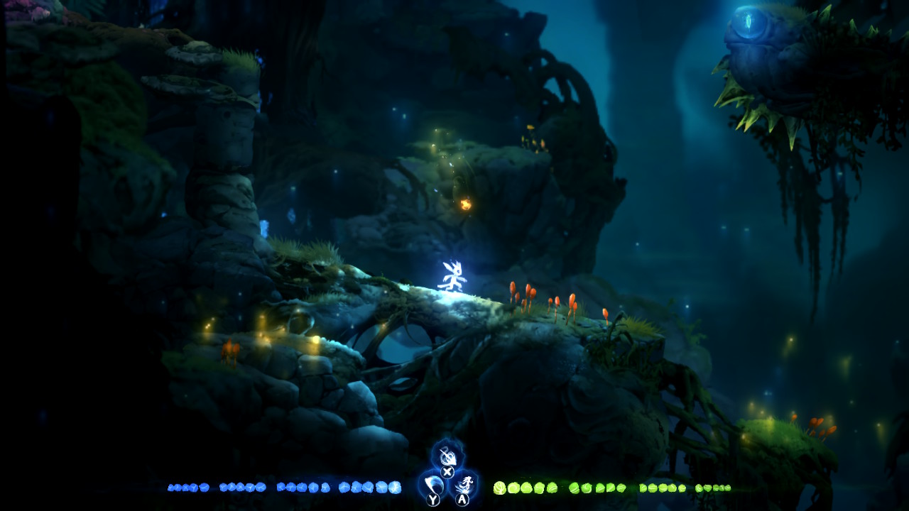 The game environment 'Kwolok's Hollow' from Ori and the Will of the Wisps.