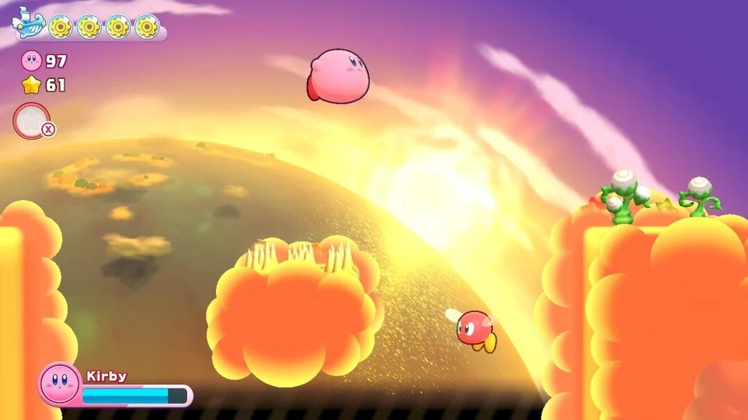 The level 'Nutty Noon' from Kirby's Return to Dream Land. Screenshot taken by u/[deleted] and posted on Reddit in r/Kirby [2023].