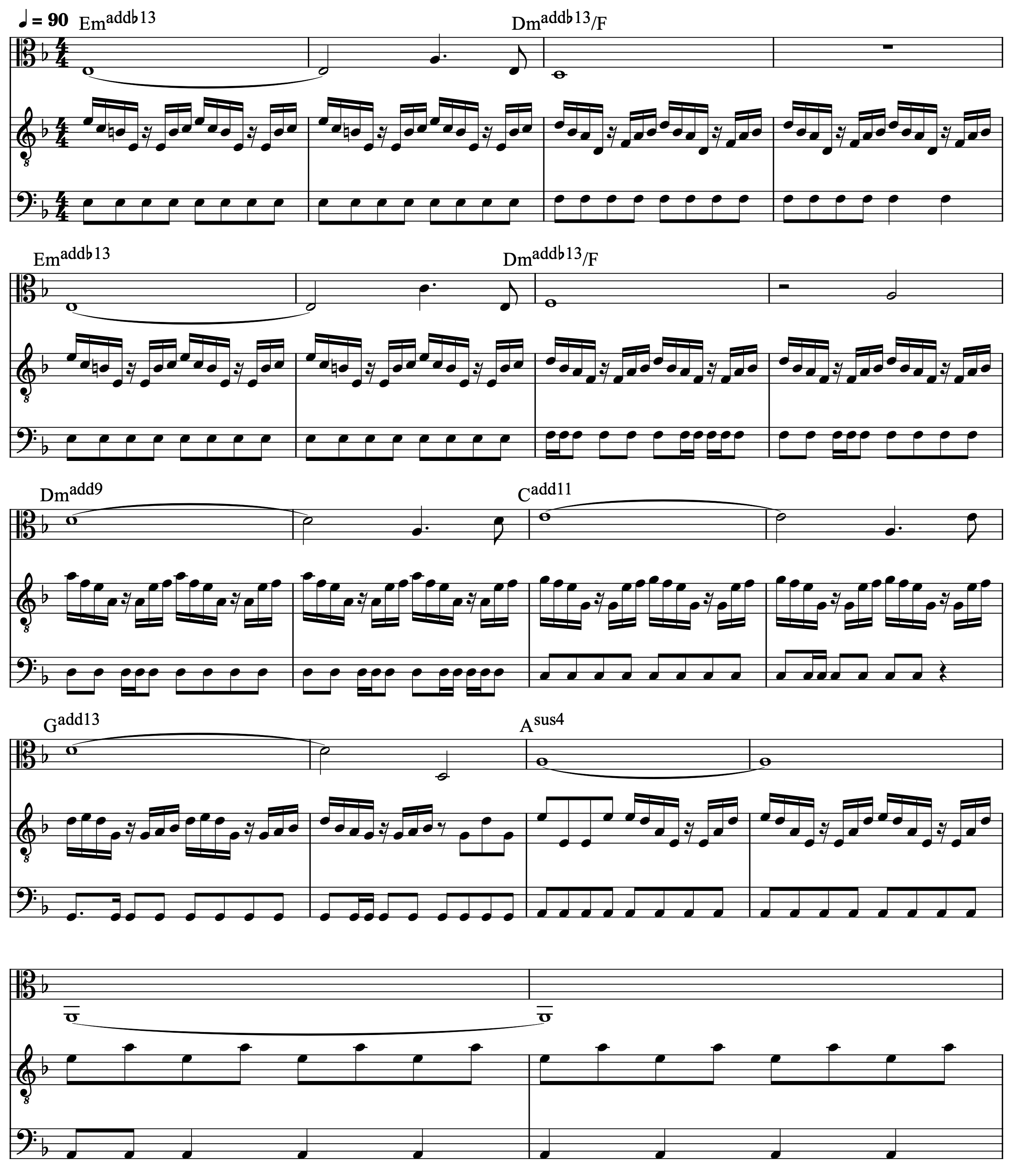 The middle of 'First Steps Into Sunken Glades' from Ori and the Blind Forest, transcribed in part by Hornet's Flight [2020] and organised by author.